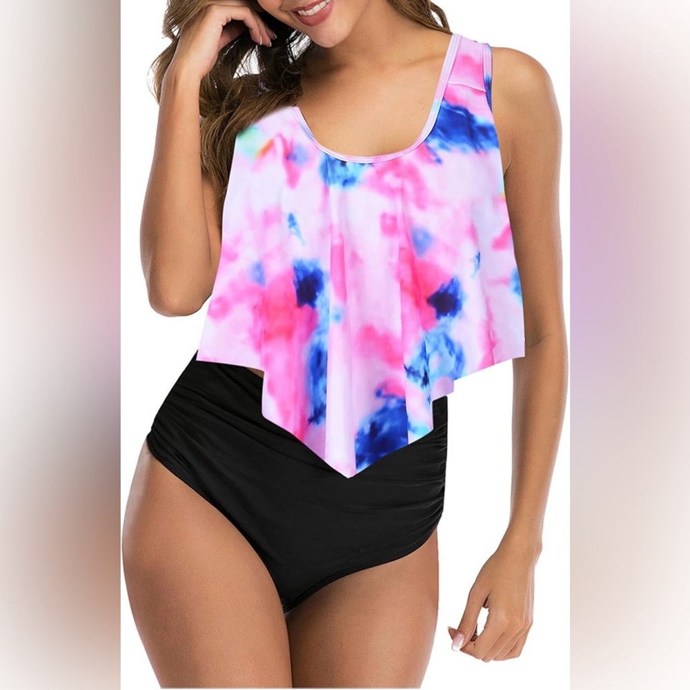 Women's Tie-Dye Swim Top and Black Bottom